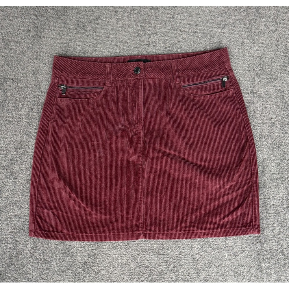 Next Womens Rust Burgundy Corduroy Mini Skirt Size 14R Cotton Zipper Pockets